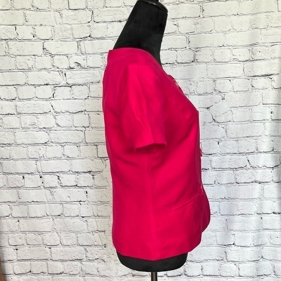 East 5th Hot Pink linen rayon button down lined light jacket blouse. Size SP EUC - Picture 3 of 10
